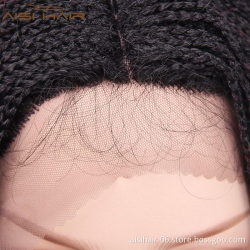 Synthetic Black Red Ombre Two Tone Color Lace Front Wigs Braid Box Hair Bob Style Wig Heat Resistant Glueless Lace Front Wig